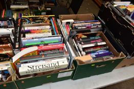 BOOKS, six boxes containing approximately 185 titles in hardback and paperback formats concerning