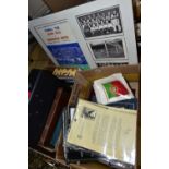 POSTCARDS, 1st DAY COVERS & FOOTBALL EPHEMERA, two boxes and loose containing a collection of modern