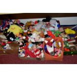 FIVE BOXES OF CHILDREN'S SOFT TOYS AND GAMES, to include 'Bearington Collection' bears, Mickey