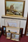 EIGHT LATER 20TH CENTURY OILS AND WATERCOLOURS, comprising two French street scenes signed