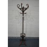 A STAINED BEECH BENTWOOD STYLE COAT STAND