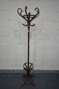 A STAINED BEECH BENTWOOD STYLE COAT STAND