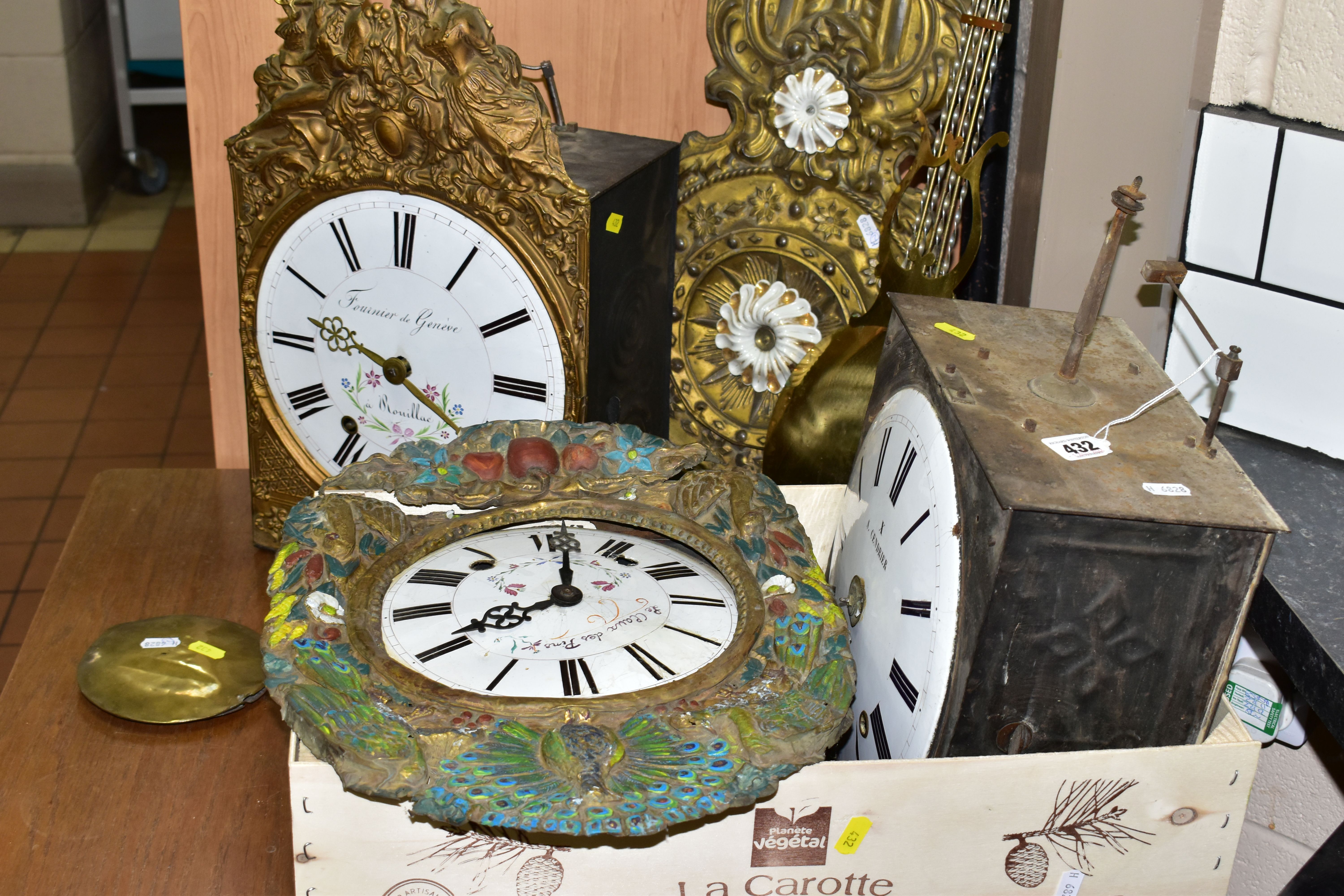 THREE LATE 19TH CENTURY FRENCH COMPTOISE WALL CLOCKS, one with embossed figures to the brass - Image 6 of 6