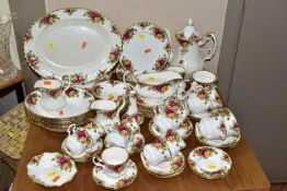 A ROYAL ALBERT 'OLD COUNTRY ROSES' PATTERN PART DINNER, TEA AND COFFEE SETS, comprising one coffee