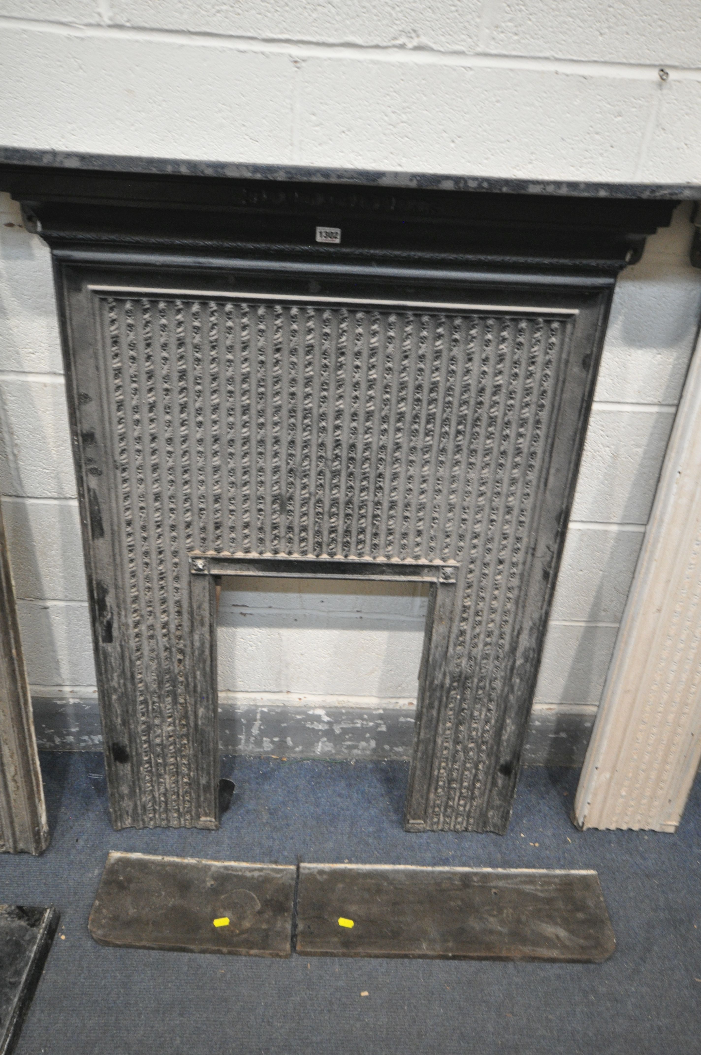 THREE CAST IRON FIRE SURROUNDS, two painted black, one painted white, width 91cm x depth 17cm x - Image 3 of 4