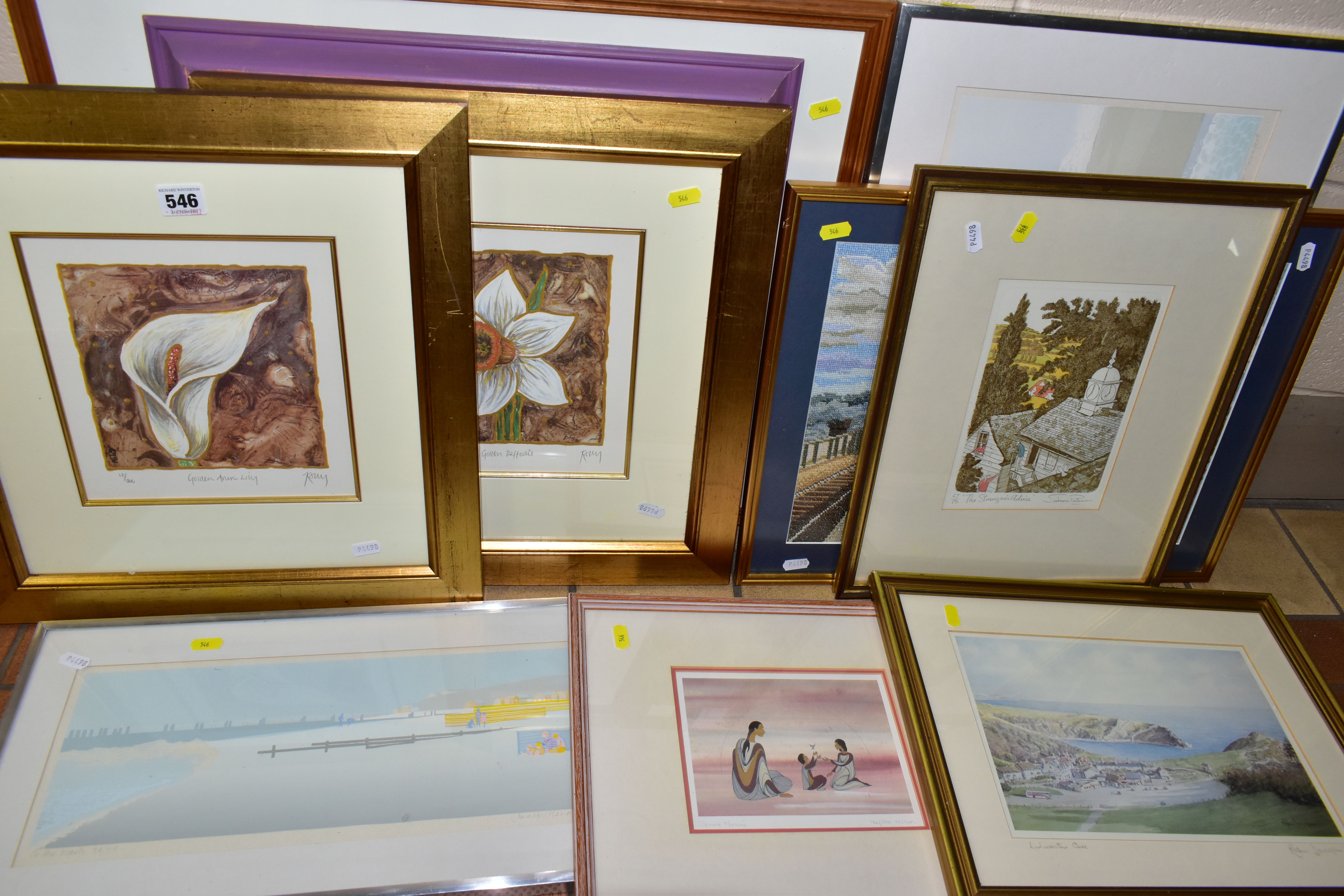 TEN DECORATIVE PICTURES, comprising two signed Kelly Jane limited editions depicting a Lily and a