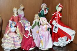 EIGHT ROYAL DOULTON LADY AND GIRL FIGURES, comprising 'Christmas Celebration' HN4721, 'Christmas