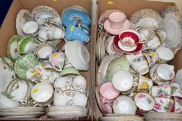 TWO BOXES OF ASSORTED BONE CHINA TEAWARES, to include Royal Stafford 'Berkley Rose' pattern tea set,