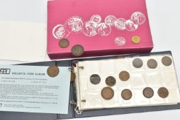 A SMALL COIN ALBUM CONTAINING MAINLY 20TH CENTURY COPPER COINS