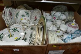 TWO BOXES OF HAND PAINTED CHINA TEAWARES, to include several part tea sets, cake stands, milk