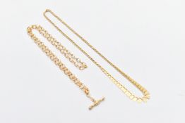 TWO 9CT GOLD NECKLACES, the first a yellow gold cleopatra necklace formed as rectangular fancy links