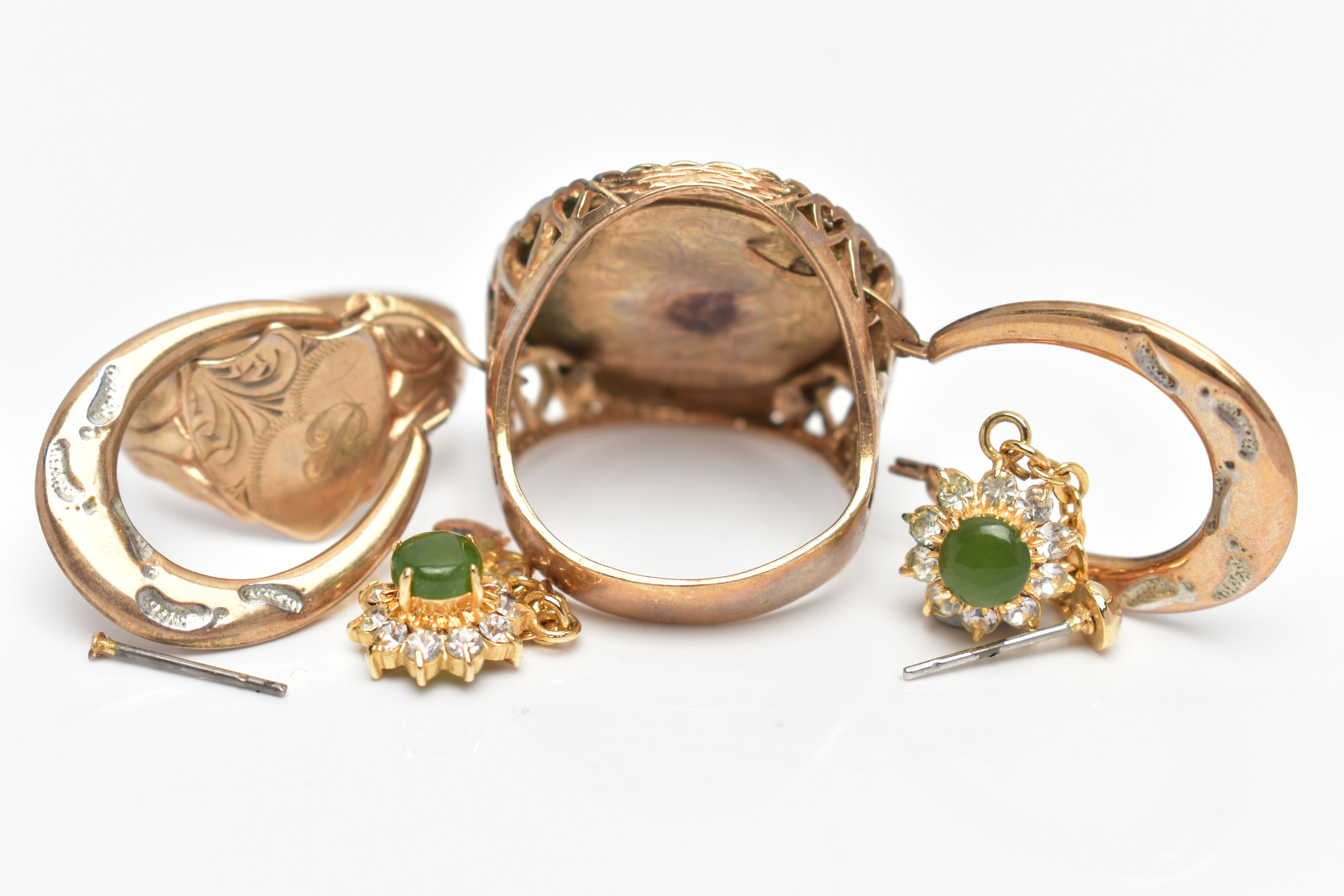 A SELECTION OF YELLOW METAL AND COSTUME JEWELLERY, to include a 9ct gold ring with imitation coin, - Image 3 of 3