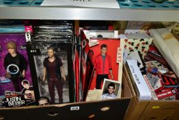 TWO BOXES OF POP AND ENTERTAINMENT MEMORABILIA, to include boxed The Wanted, One Direction, Union