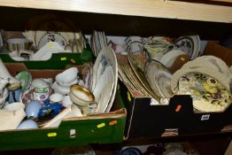 FIVE BOXES OF STONEWARE, DINNERWARE AND GLASSWARE, to include Royal Doulton 'The Kirkwood' pattern