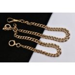 A 9CT GOLD DOUBLE ALBERT CHAIN, graduated albert chain, each link stamped 9.375, to the centre is