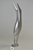 A MODERNIST ALUMINIUM MODEL OF A HERON BY D. P. CARTER OF PONTEFRACT, stamped with name to one