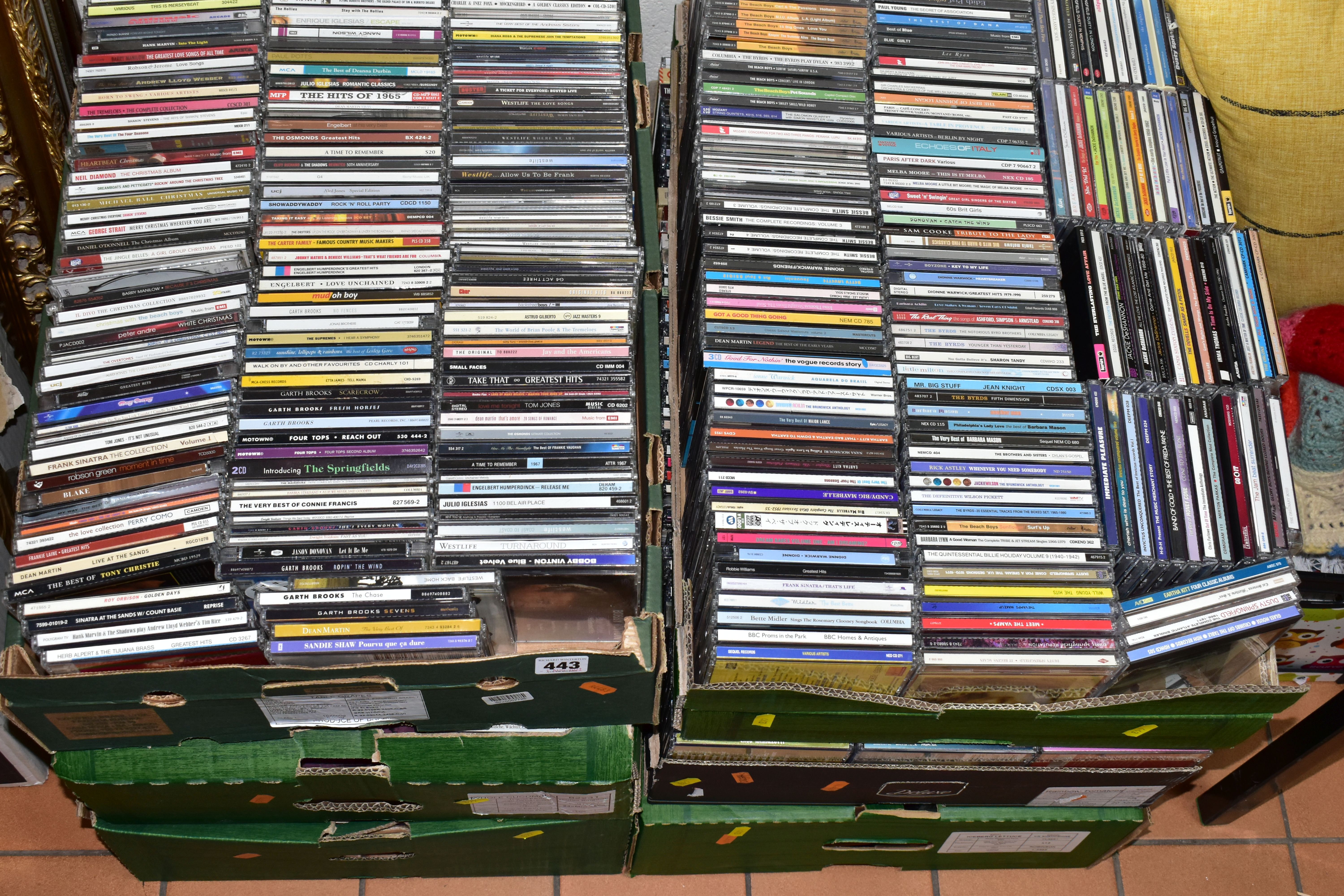 SIX BOXES OF CDS, to include approximately eight hundred CDs, with a mixture of genres and artists