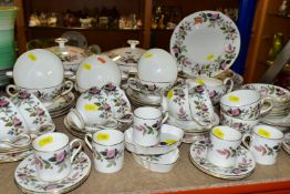 A WEDGWOOD 'HATHAWAY ROSE' PATTERN PART DINNER/TEA SET, comprising two lidded tureens, two plates,