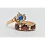 TWO 9CT GOLD GEM SET RINGS, the first designed with three claw set, circular cut garnets,