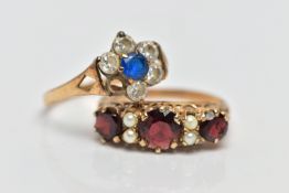 TWO 9CT GOLD GEM SET RINGS, the first designed with three claw set, circular cut garnets,