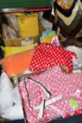 BOXES OF CUSHIONS AND BAGS, including two satchel handbags (in packaging), cushion pads,