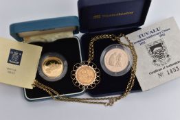 ROYAL MINT CASED GOLD COINS, to include a Tuvalu 14ct gold crown coronation anniversary 1993, weight