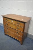 A SOLID OAK CHEST OF FOUR LONG DRAWERS, width 74cm x depth 42cm x height 70cm