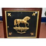 A VICTORIAN GILT BRASS PLAQUE DEPICTING 'BLACK EAGLE' A PERFORMING CIRCUS HORSE, the horse could