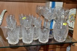 A PART SUITE OF WATERFORD CRYSTAL ALANA PATTERN DRINKING GLASSES AND OTHER WATERFORD CRYSTAL, the