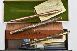 A SHEAFFER PEN SET AND A CROSS BALL POINT PEN, to include a 14k G.F casing Sheaffer fountain pen