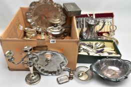 A SILVER CIGARETTE CASE AND LARGE ASSORTMENT OF WHITE METAL TABLE WARE, to include an early 20th