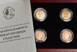 A CASED SET OF 4 PORTRAIT SOVEREIGN COINS, to include Queen Elizabeths obverse designs 1959