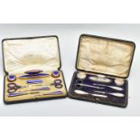 A SILVER MANICURE SET AND SELFRIDGE MANICURE SET, the first a complete silver handled manicure