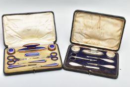 A SILVER MANICURE SET AND SELFRIDGE MANICURE SET, the first a complete silver handled manicure