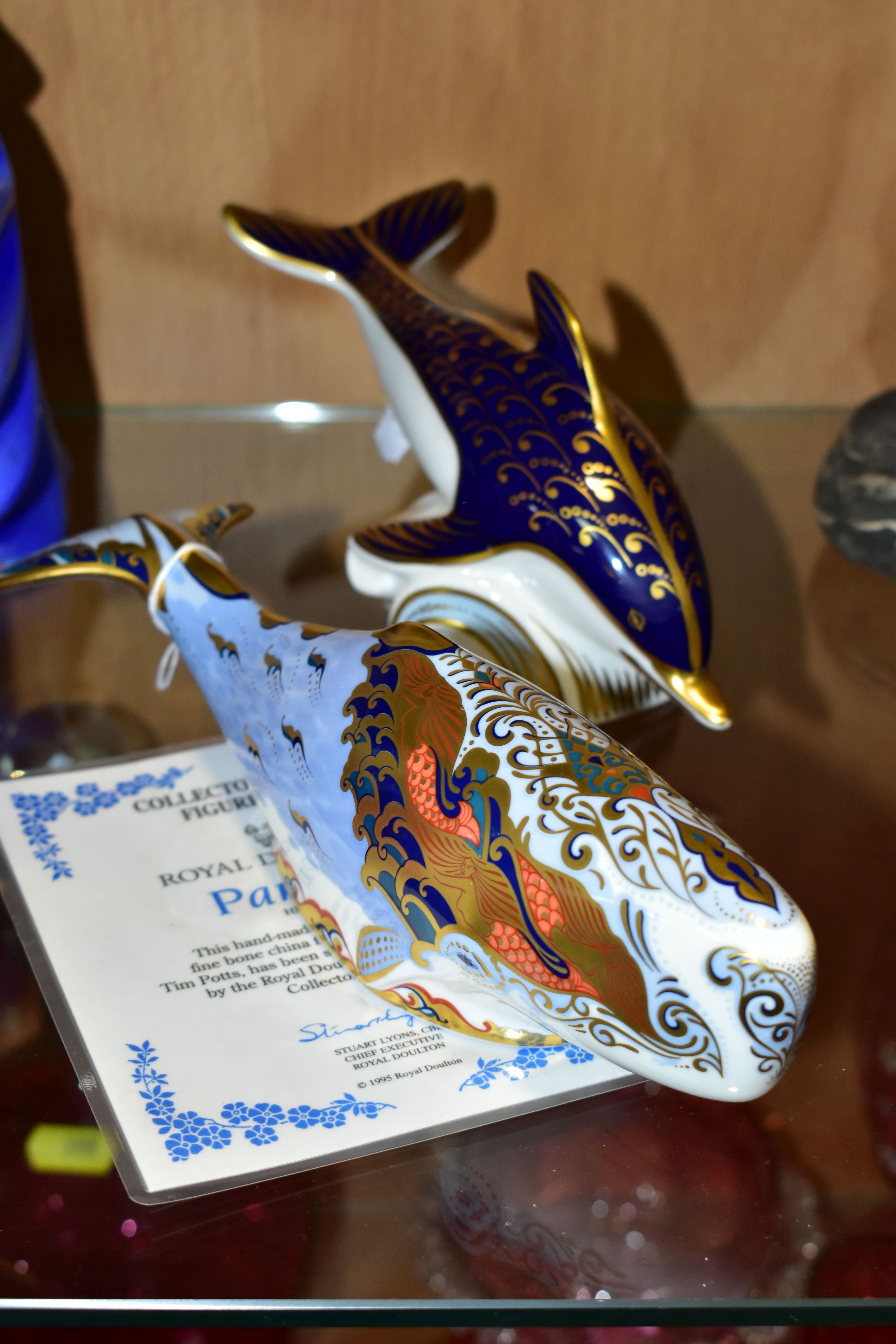 TWO ROYAL CROWN DERBY PAPERWEIGHTS, comprising 'Oceanic Whale' a collectors guild exclusive and