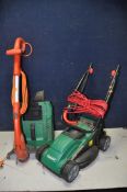A QUALCAST M2E1232M LAWN MOWER with grass box and a Black and Decker GL315 reflex 2 strimmer (both