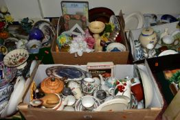 SEVEN BOXES OF ASSORTED CERAMICS, TABLEWARE AND ORNAMENTS, to include a Sylvac Tomato cruet set (