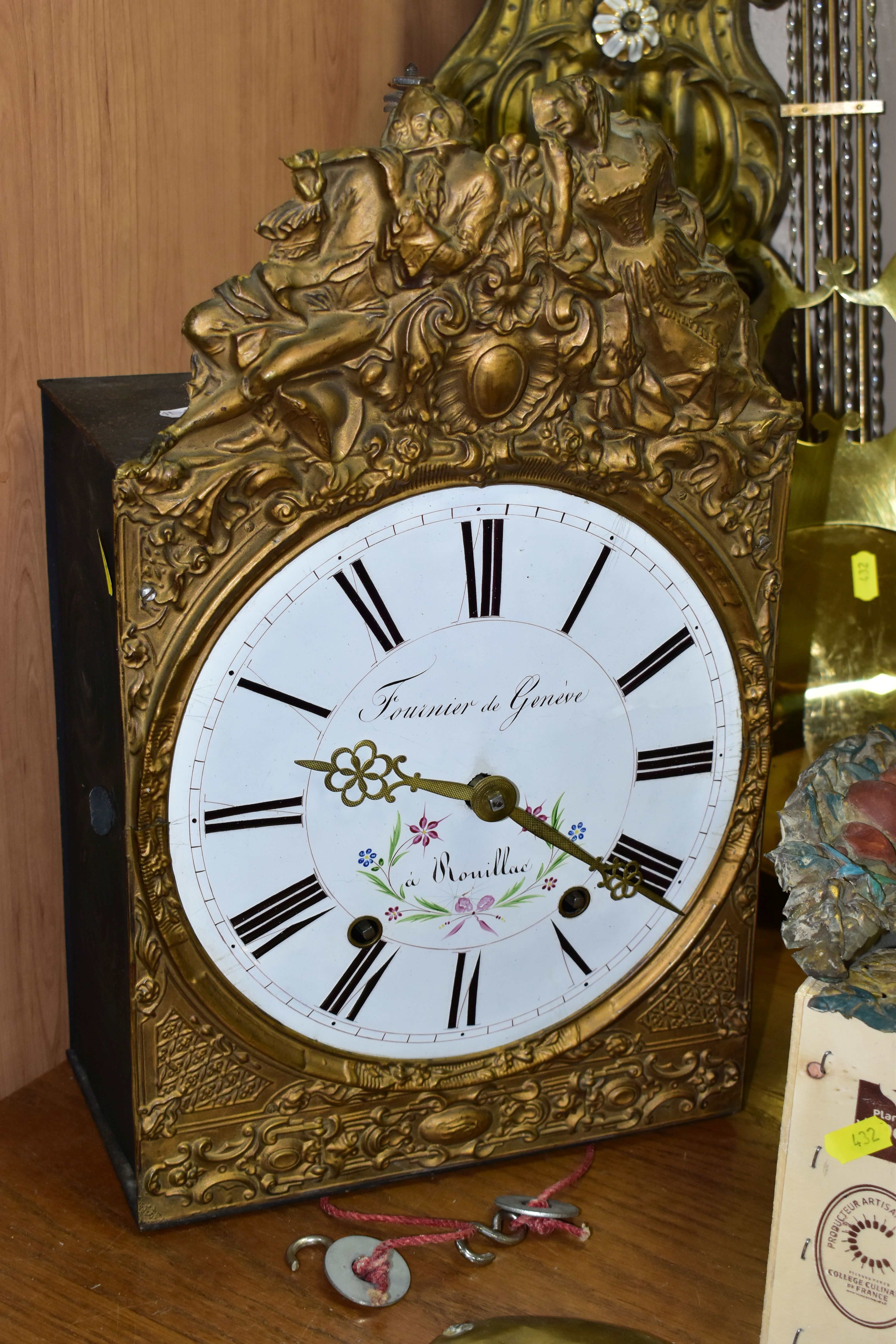 THREE LATE 19TH CENTURY FRENCH COMPTOISE WALL CLOCKS, one with embossed figures to the brass - Image 2 of 6