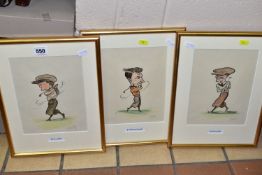 PETER HOBBS (19TH -20TH CENTURY), THREE GOLFING CARICATURE SKETCHES, comprising Percy Allis, Jose