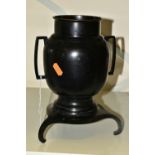 A BRONZED JAPANESE STYLE VASE, of bulbous form with geometric handles, supported on its base by