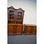 A LATE 20TH CENTURY MAHOGANY TWO PIECE SUITE, comprising a two door side cabinet, width 141cm x