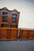 A LATE 20TH CENTURY MAHOGANY TWO PIECE SUITE, comprising a two door side cabinet, width 141cm x