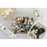 A BOX OF VINTAGE WATCH PARTS, DIALS AND CASES, to include names such as 'Sekonda, Smiths, Lorus,