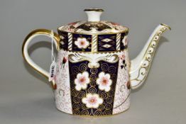 A ROYAL CROWN DERBY IMARI 2451 PATTERN OVAL COFFEE POT AND COVER, both seconds, date code for