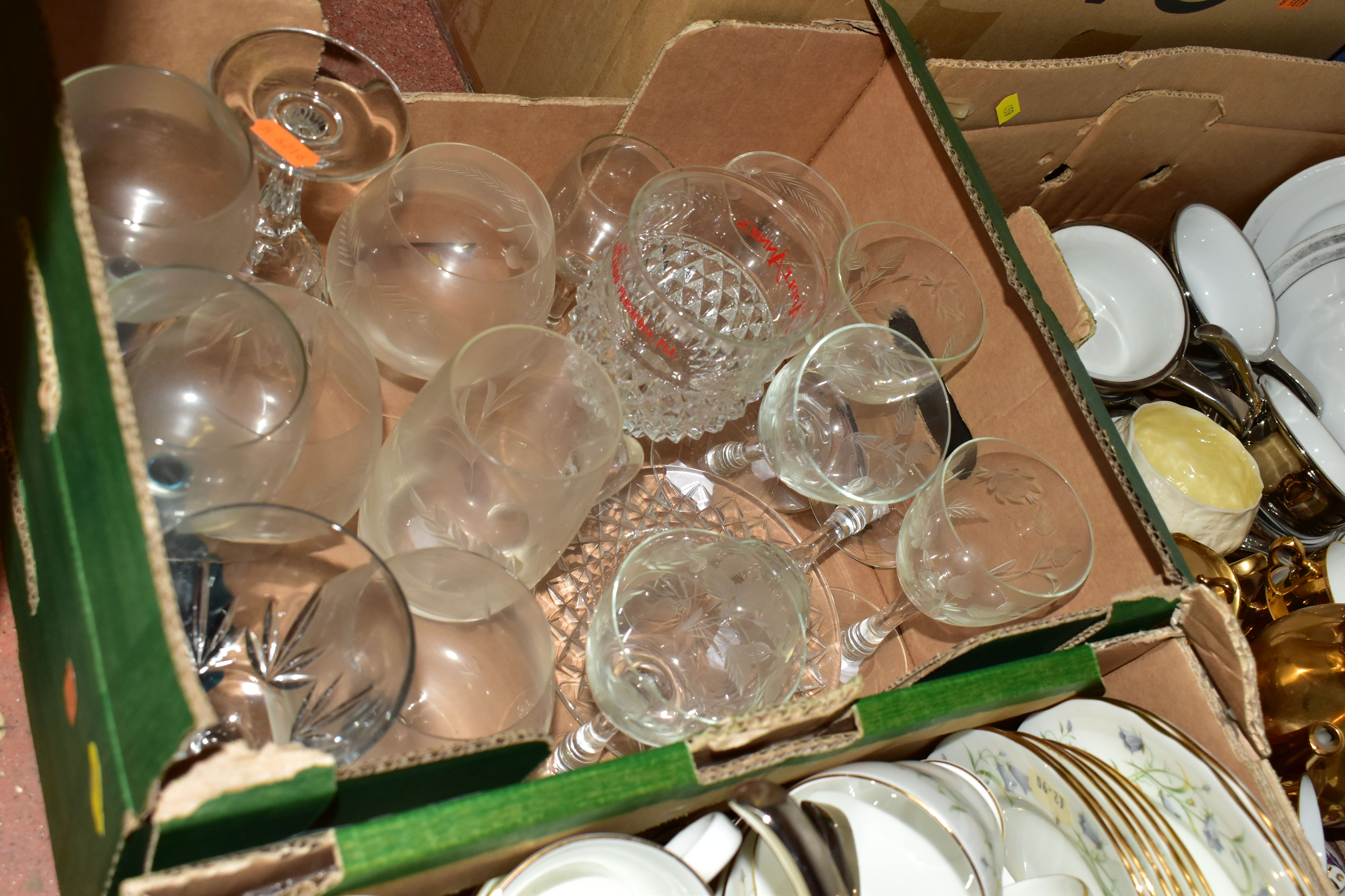 FIVE BOXES OF CERAMICS AND GLASSWARE, to include a Belleek sugar bowl (chipped & cracked), Royal - Image 5 of 7