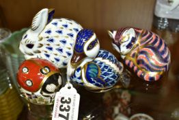 FOUR ROYAL CROWN DERBY PAPERWEIGHTS, comprising Seven Spot Ladybird, Sitting Duckling, Rabbit and