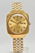 A 1970'S 'OMEGA AUTOMATIC GENEVE' GOLD PLATED WRISTWATCH, the gold tone circular dial, signed 'Omega