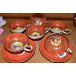 AN AYNSLEY TWELVE PIECE 2832 FRUIT PATTERN PART TEA SET, comprising six pedestal cups and saucers,