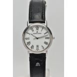 A 'MAURICE LACROIX' WRISTWATCH, quartz movement, round white dial signed 'Maurice Lacroix', Roman