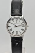 A 'MAURICE LACROIX' WRISTWATCH, quartz movement, round white dial signed 'Maurice Lacroix', Roman